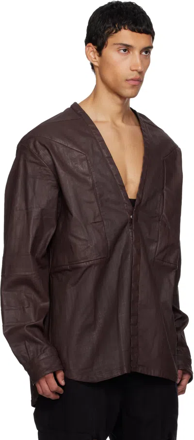 Rick Owens Drkshdw Burgundy Concordians Ls Larry Jumbo Fogpocket Denim Shirt In Brown