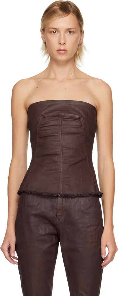 Rick Owens Drkshdw Burgundy Concordians Bustier Denim Top In Brown