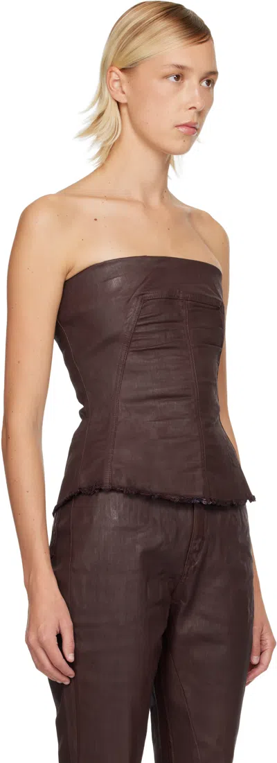 Rick Owens Drkshdw Burgundy Concordians Bustier Denim Top In Brown