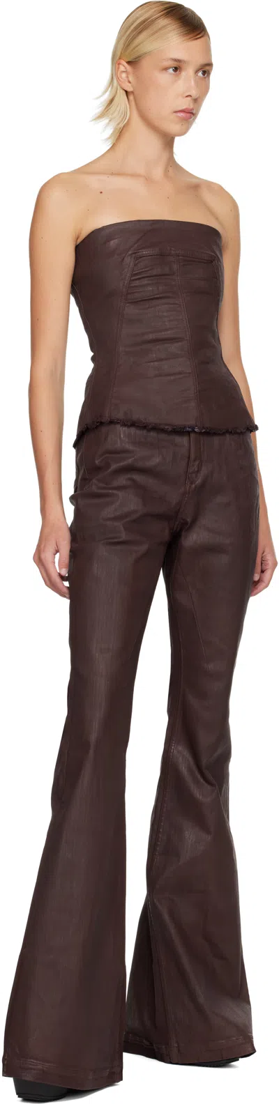 Rick Owens Drkshdw Burgundy Concordians Bustier Denim Top In Brown