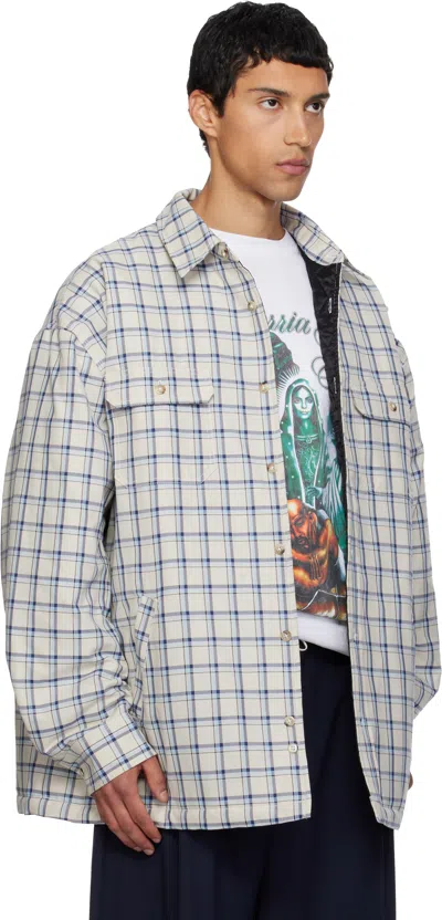 Willy Chavarria Check Quilted Overshirt In White
