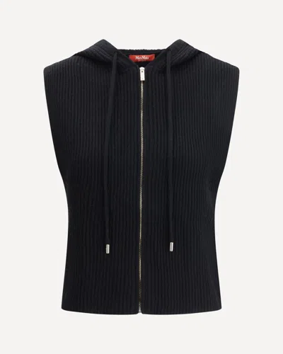 Max Mara Wool And Cashmere Hooded Gilet In Black