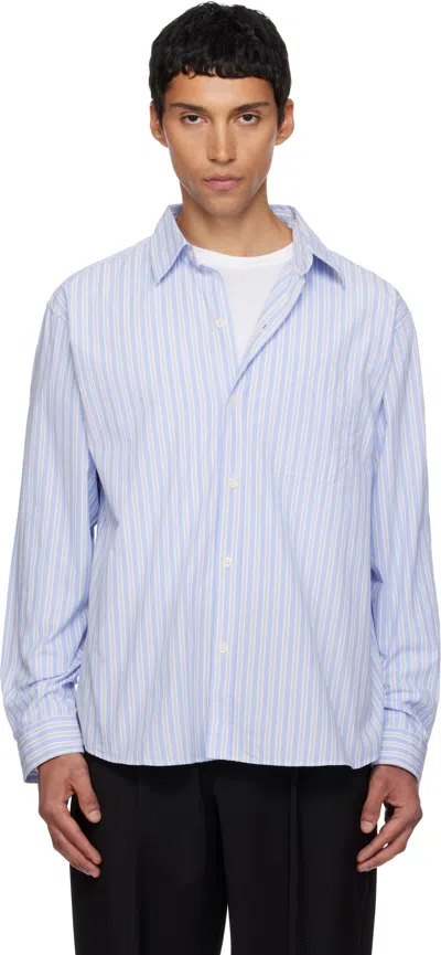 Mfpen Distant Striped Organic Cotton-poplin Shirt In Blue