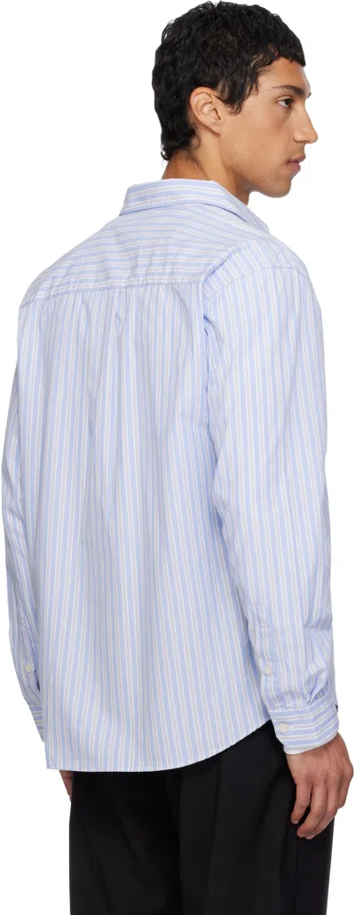 Mfpen Distant Striped Organic Cotton-poplin Shirt In Blue