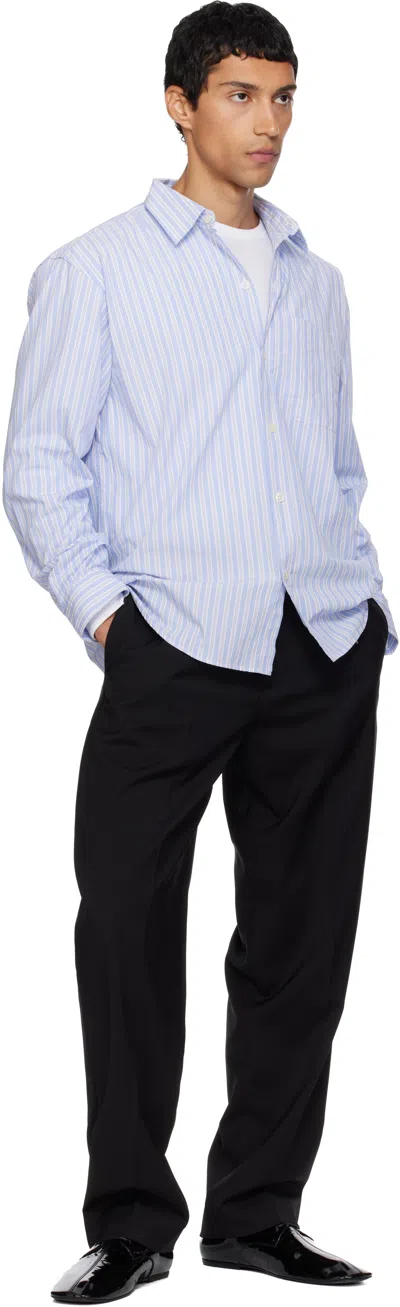 Mfpen Distant Striped Organic Cotton-poplin Shirt In Blue