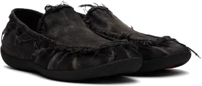 Diesel D-shock Moc Frayed-detail Loafers In Black