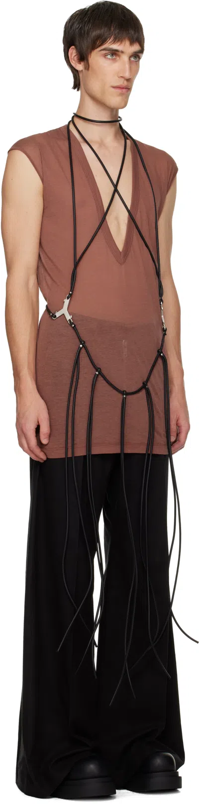 Rick Owens Black Concordians Cord Fringed Tank Top In Brown
