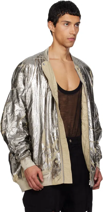 Rick Owens Drkshdw Silver Concordians Jumbo Peter Flight Bomber Jacket In Metallic