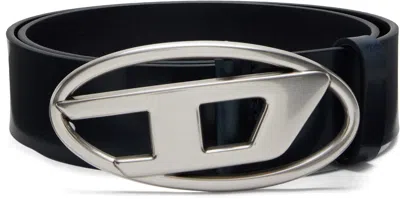 Diesel Black Leather Belt With Distinctive Oval Buckle