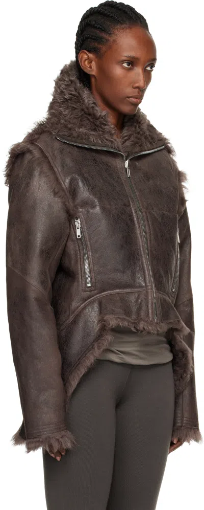 Rick Owens Brown Jacket With Reversible Design And Asymmetric Hem In Leather Woman In Brown
