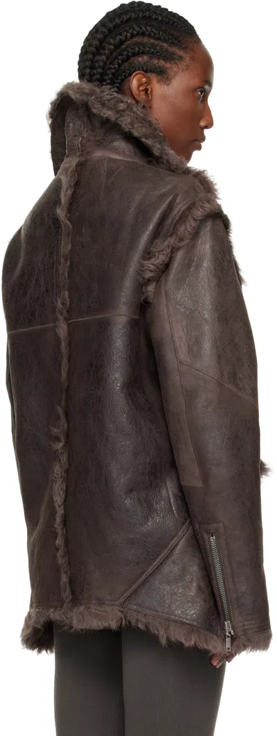 Rick Owens Brown Jacket With Reversible Design And Asymmetric Hem In Leather Woman In Brown