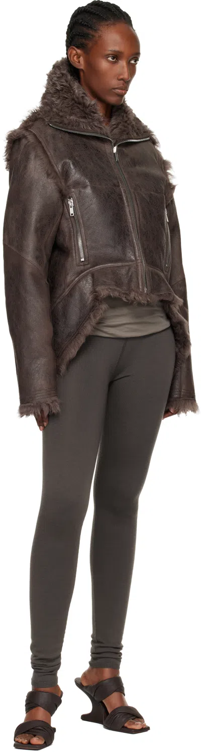 Rick Owens Brown Jacket With Reversible Design And Asymmetric Hem In Leather Woman In Brown