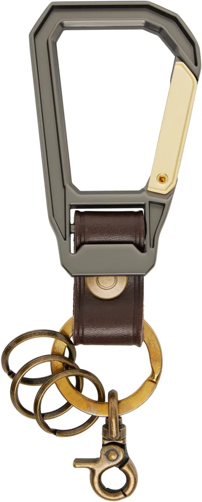 Master-piece Brown Carabiner Keychain In Brown