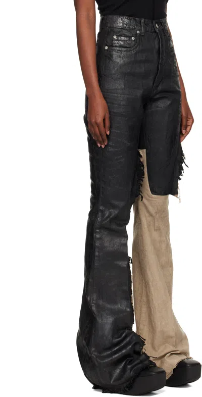 Rick Owens Black & Off-white Concordians Bolan Bootcut Jeans In Multi