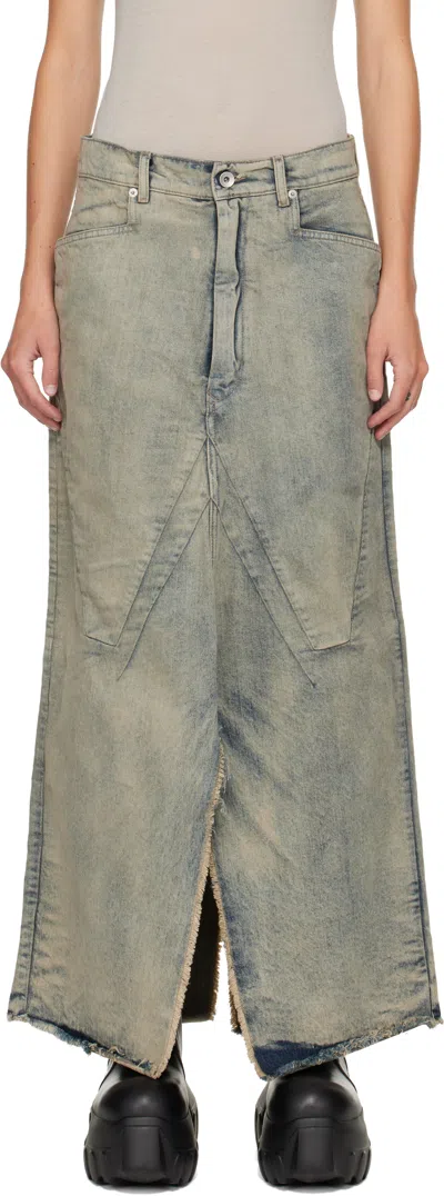 Rick Owens Blue Concordians Long Slivered Denim Midi Skirt In Blue