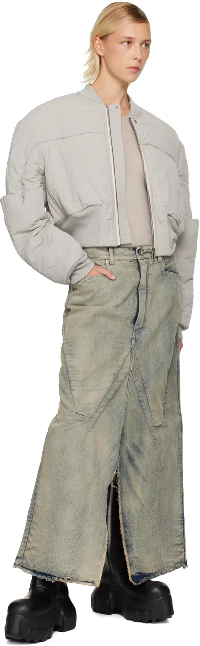 Rick Owens Blue Concordians Long Slivered Denim Midi Skirt In Blue