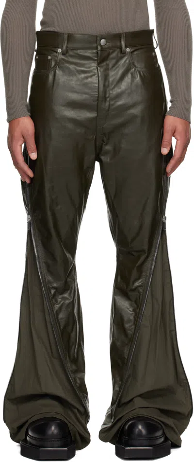 Rick Owens Khaki Concordians Bolan Banana Leather Pants In Black