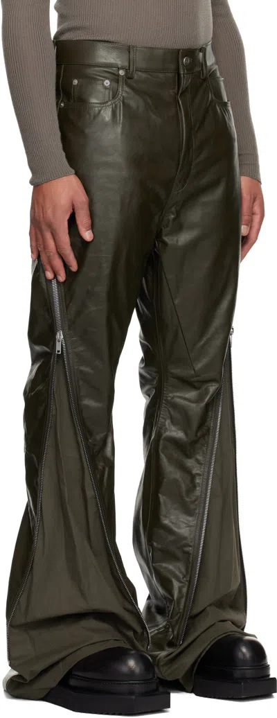 Rick Owens Khaki Concordians Bolan Banana Leather Pants In Black
