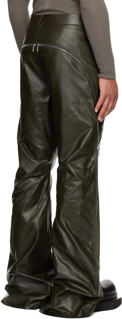 Rick Owens Khaki Concordians Bolan Banana Leather Pants In Black