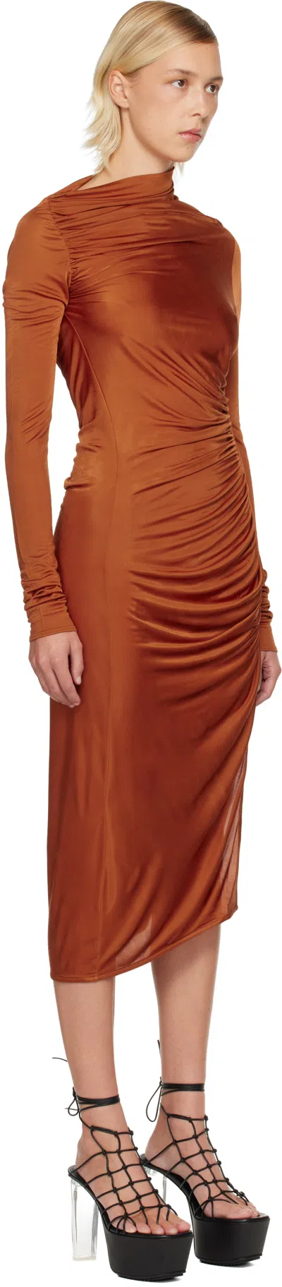 Rick Owens Orange Concordians Svita Ls Midi Dress In Orange