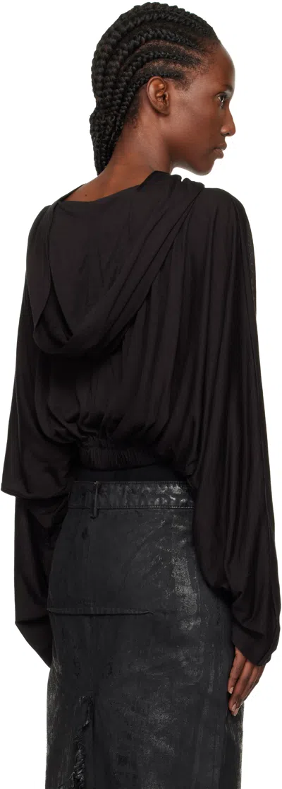 Rick Owens Black Concordians Cropped Tunic Hoodie In Black