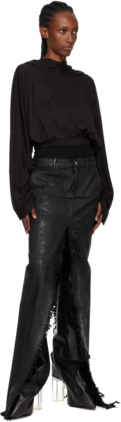 Rick Owens Black Concordians Cropped Tunic Hoodie In Black