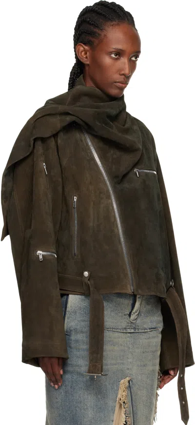 Rick Owens Gray Concordians Cropped Scarf Flight Suede Jacket In Brown