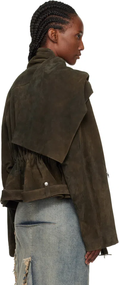 Rick Owens Gray Concordians Cropped Scarf Flight Suede Jacket In Brown