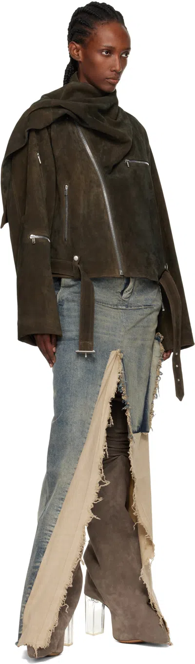 Rick Owens Gray Concordians Cropped Scarf Flight Suede Jacket In Brown