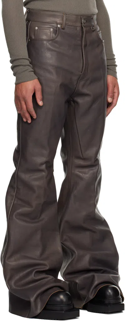Rick Owens Gray Concordians Runway Bolans Leather Pants In Brown