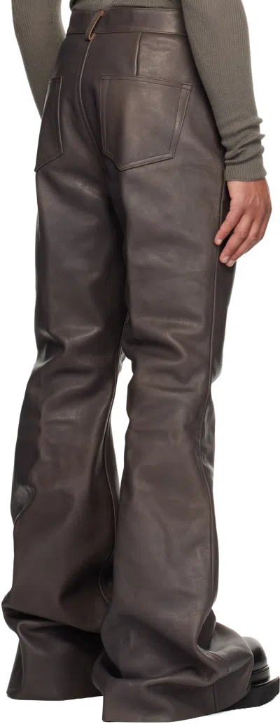Rick Owens Gray Concordians Runway Bolans Leather Pants In Brown