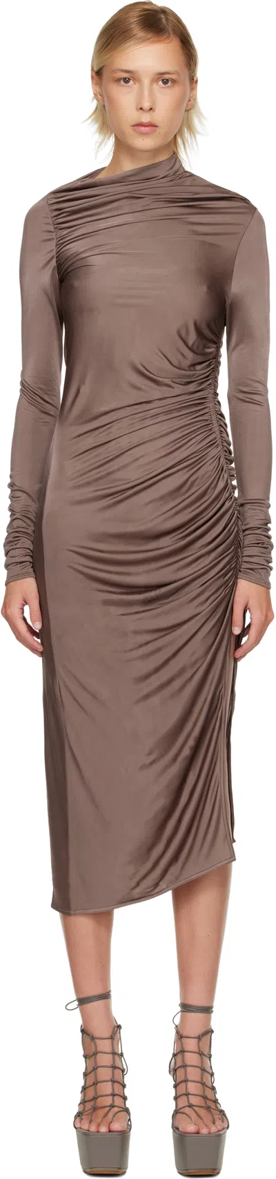 Rick Owens Purple Concordians Svita Ls Midi Dress In Brown