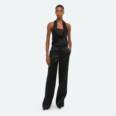 Helmut Lang Satin-trimmed Wool Slim-leg Pants In Black