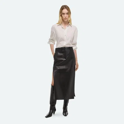 Helmut Lang Side Zip Leather Midi Skirt In Black
