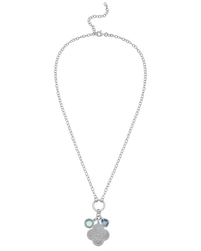 Italian Silver Italian Gold Silver Cz & Clover Charms Necklace In Metallic