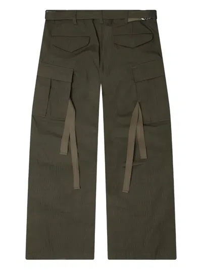 Sacai Ripstop Belted Trousers In Gray