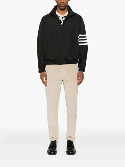 Thom Browne Jacket High Collar Elastic Cuffs Stripe Sleeves In Black