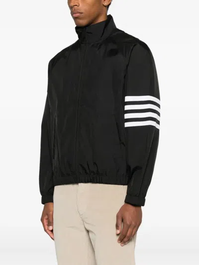 Thom Browne Jacket High Collar Elastic Cuffs Stripe Sleeves In Black