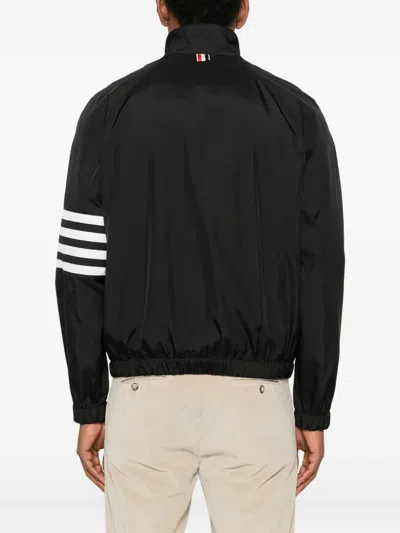 Thom Browne Jacket High Collar Elastic Cuffs Stripe Sleeves In Black