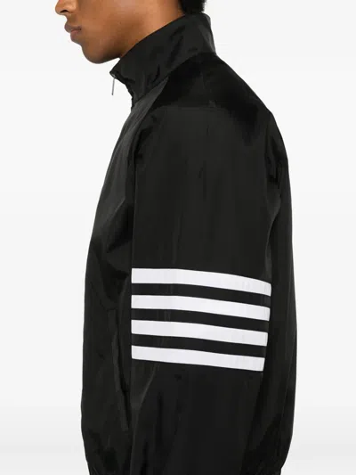 Thom Browne Jacket High Collar Elastic Cuffs Stripe Sleeves In Black