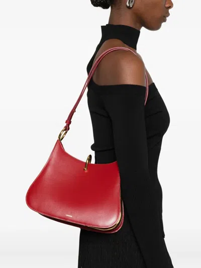 Rabanne Ring Leather Shoulder Bag In Red