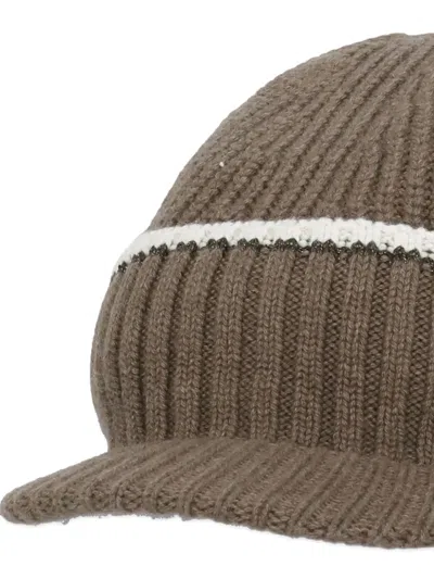Brunello Cucinelli Ribbed Cap In Green