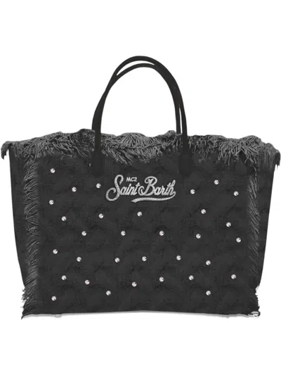 Mc2 Saint Barth Wool-braid Tote Bag In Black