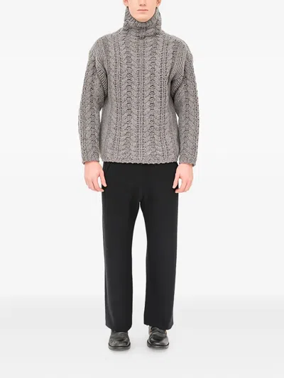 Label Under Construction Knit-cable Turtleneck Sweater In Gray