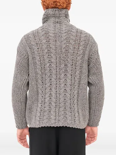 Label Under Construction Knit-cable Turtleneck Sweater In Gray
