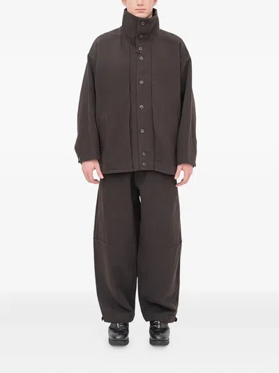 Jan-jan Van Essche Button Collar Jacket In Brown