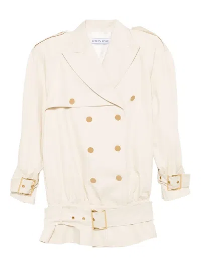 Rowen Rose Double-breasted Belted Coat In White