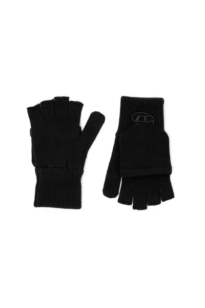 Diesel Logo-embroidery Gloves In Black