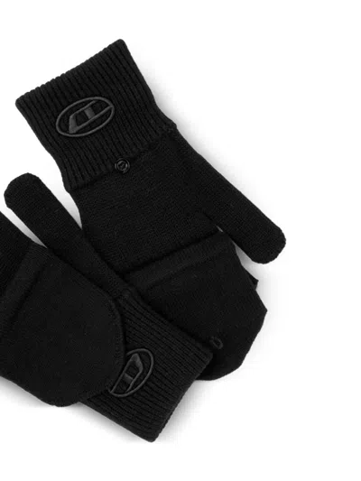 Diesel Logo-embroidery Gloves In Black