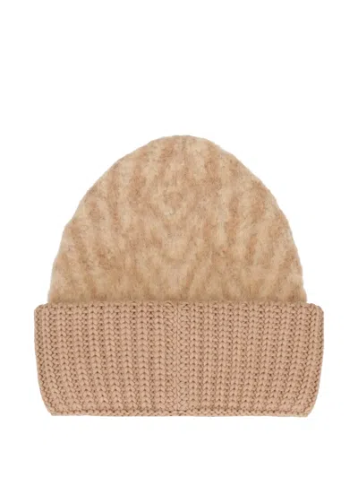 Fendi Brown Chevron Alpaca Beanie Women In Neutral